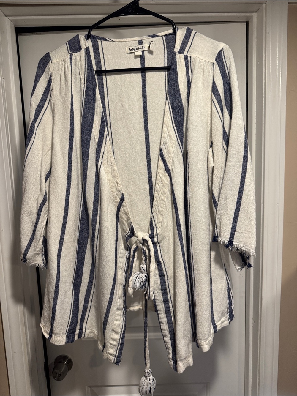 Papaya Navy and White Striped Tie-Front Tunic Paparazzi Size Large